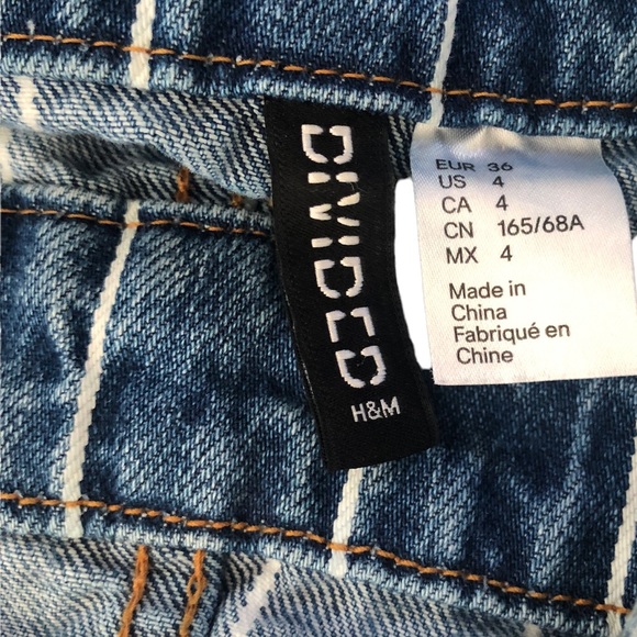 Women 4 H&M Divided Bib Overall Denim Jean White Striped Blue Dress Jumper - Picture 6 of 6